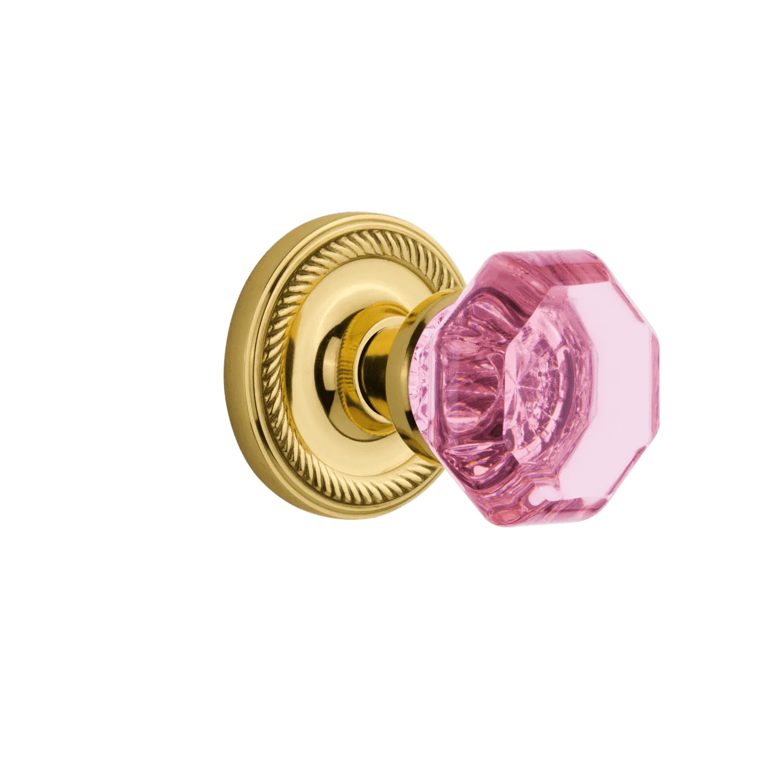 Rope Rosette with Pink Waldorf Knob in Unlacquered Brass