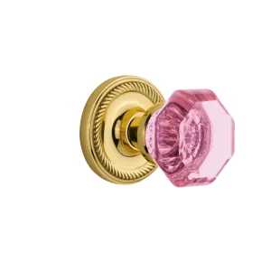 Rope Rosette with Pink Waldorf Knob in Unlacquered Brass