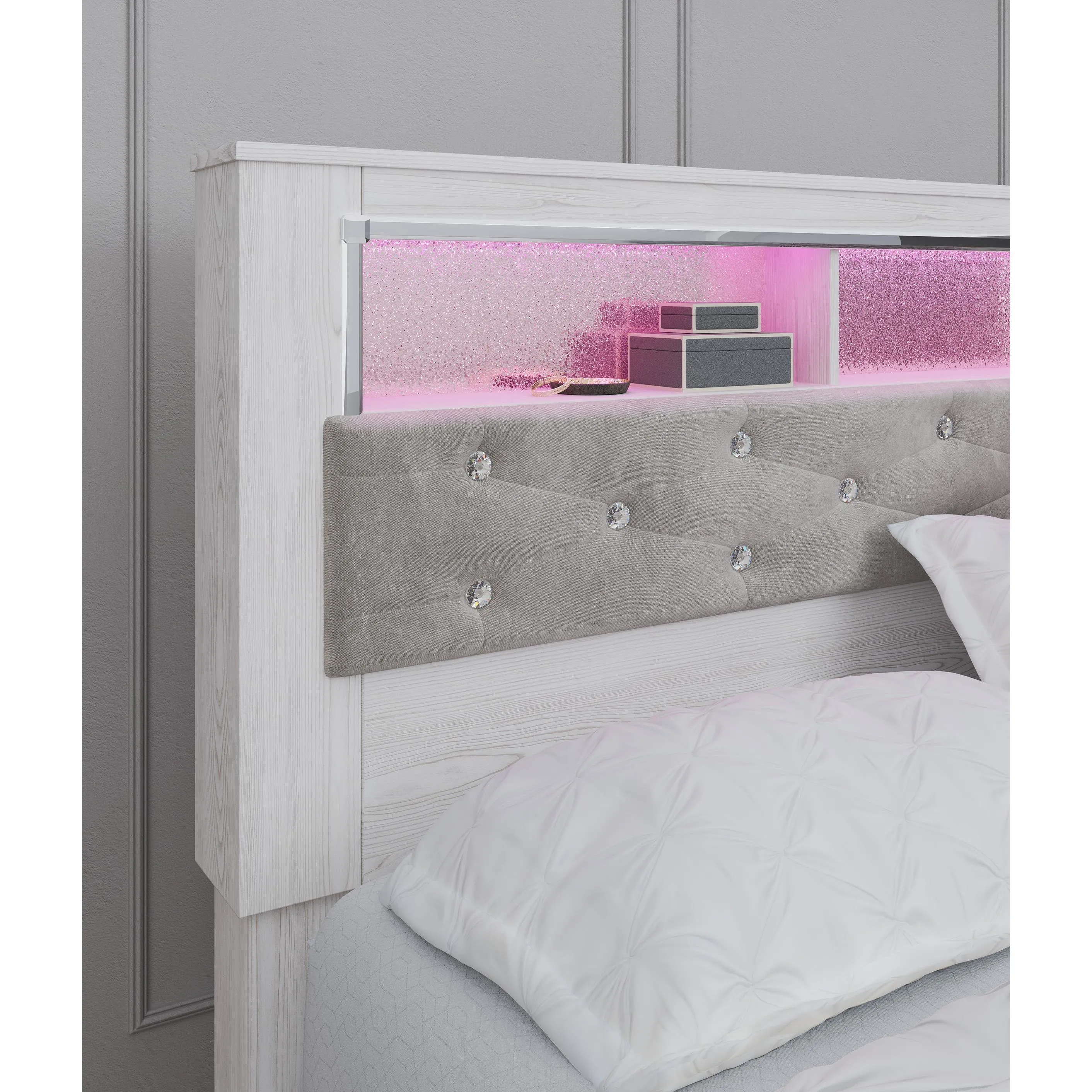 Signature Design by Ashley Altyra B2640-69 King Upholstered Panel Bookcase Headboard