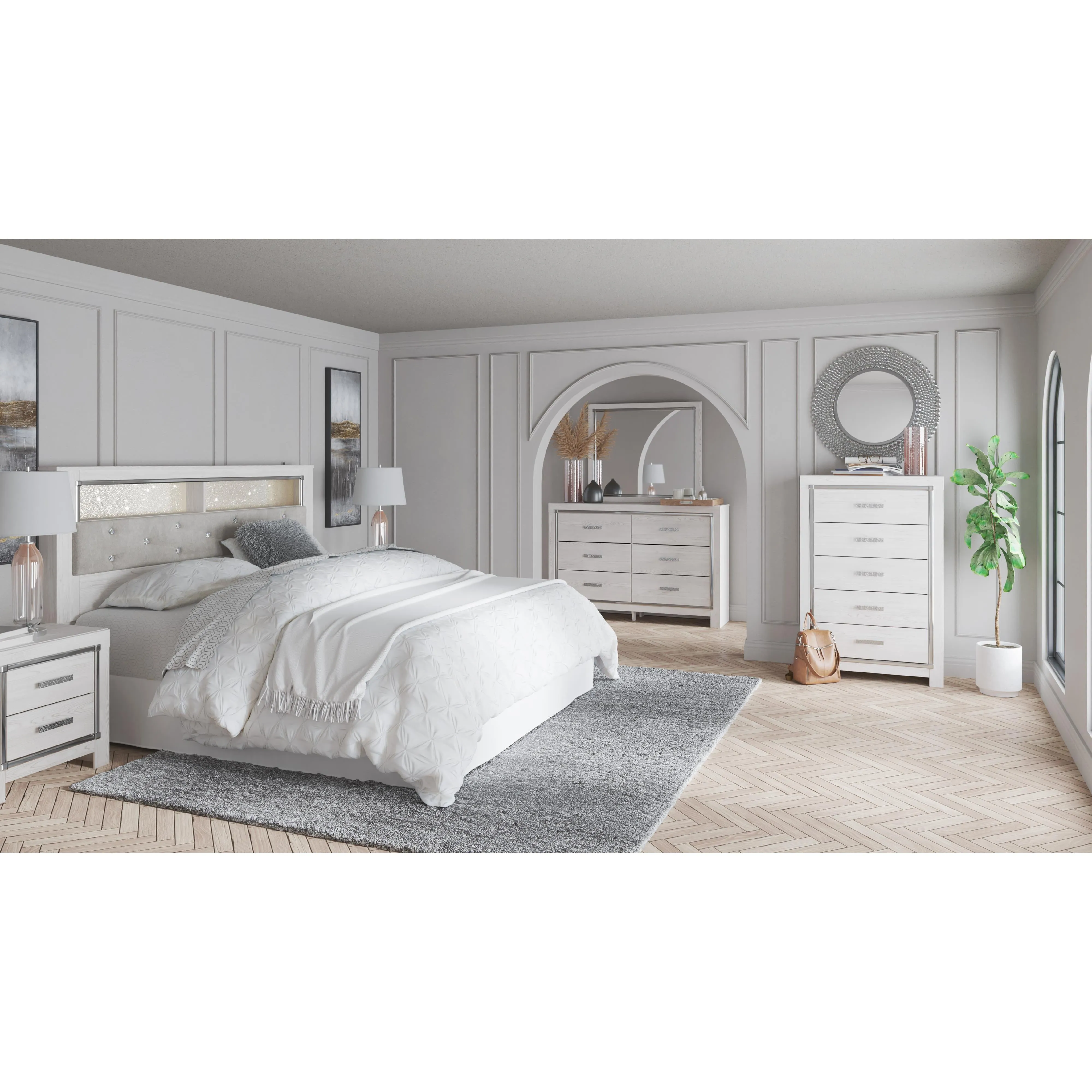 Signature Design by Ashley Altyra B2640-69 King Upholstered Panel Bookcase Headboard