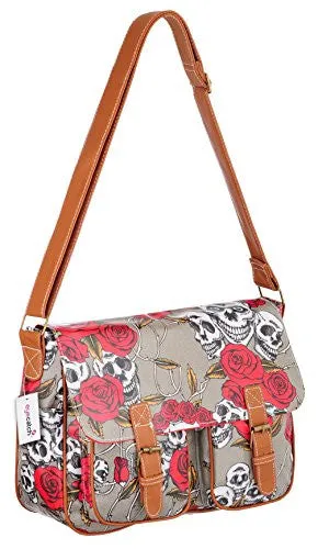 Skull Roses Oil Cloth Satchel Bag