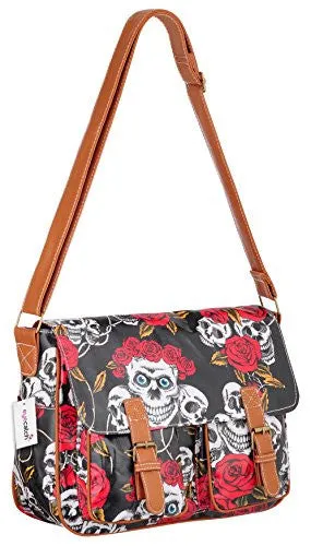 Skull Roses Oil Cloth Satchel Bag