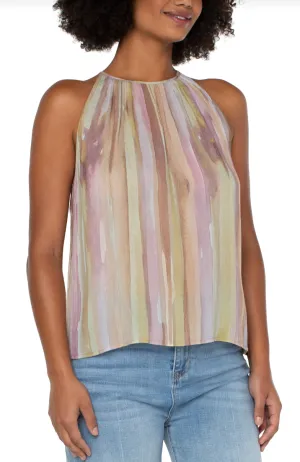 Sleeveless Mock Neck Halter Top - Watercolor Strip