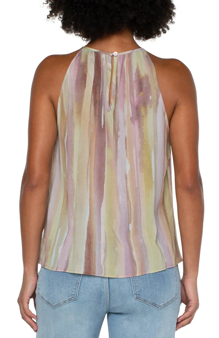 Sleeveless Mock Neck Halter Top - Watercolor Strip