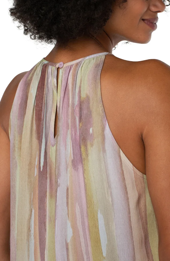 Sleeveless Mock Neck Halter Top - Watercolor Strip