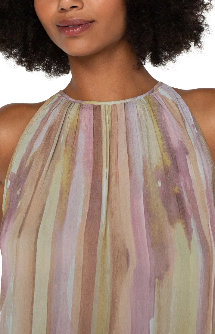 Sleeveless Mock Neck Halter Top - Watercolor Strip