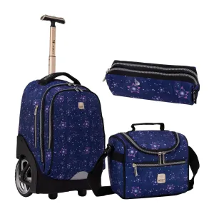 Stars Big Wheel School Bag Trolley Set of 3 (Lunch Bag & Pencil Case)