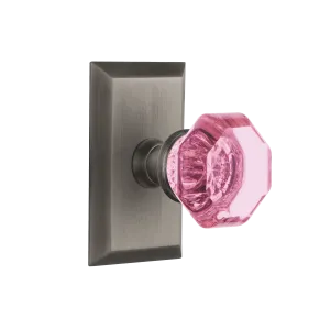 Studio Short Plate with Pink Waldorf Knob in Antique Pewter