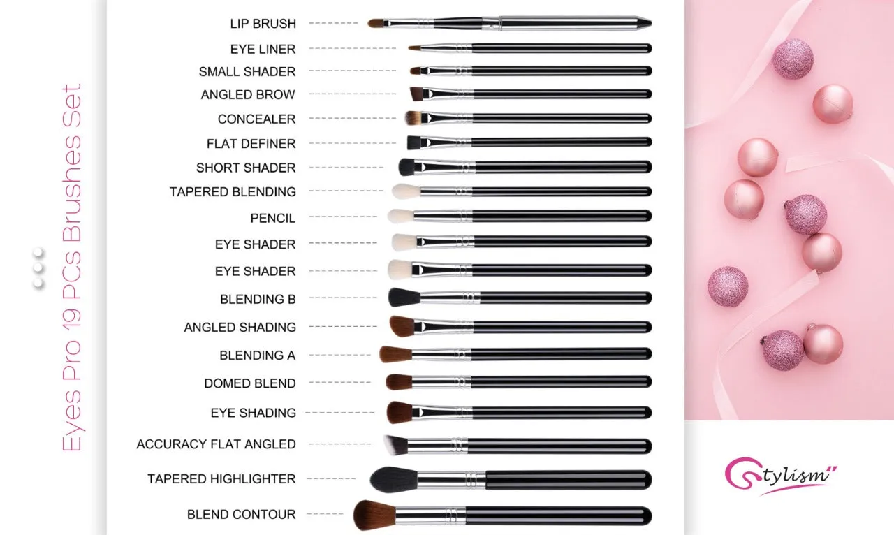 Stylism's Eyes PRO Brushes Set (19 piece Brush collection with bag)