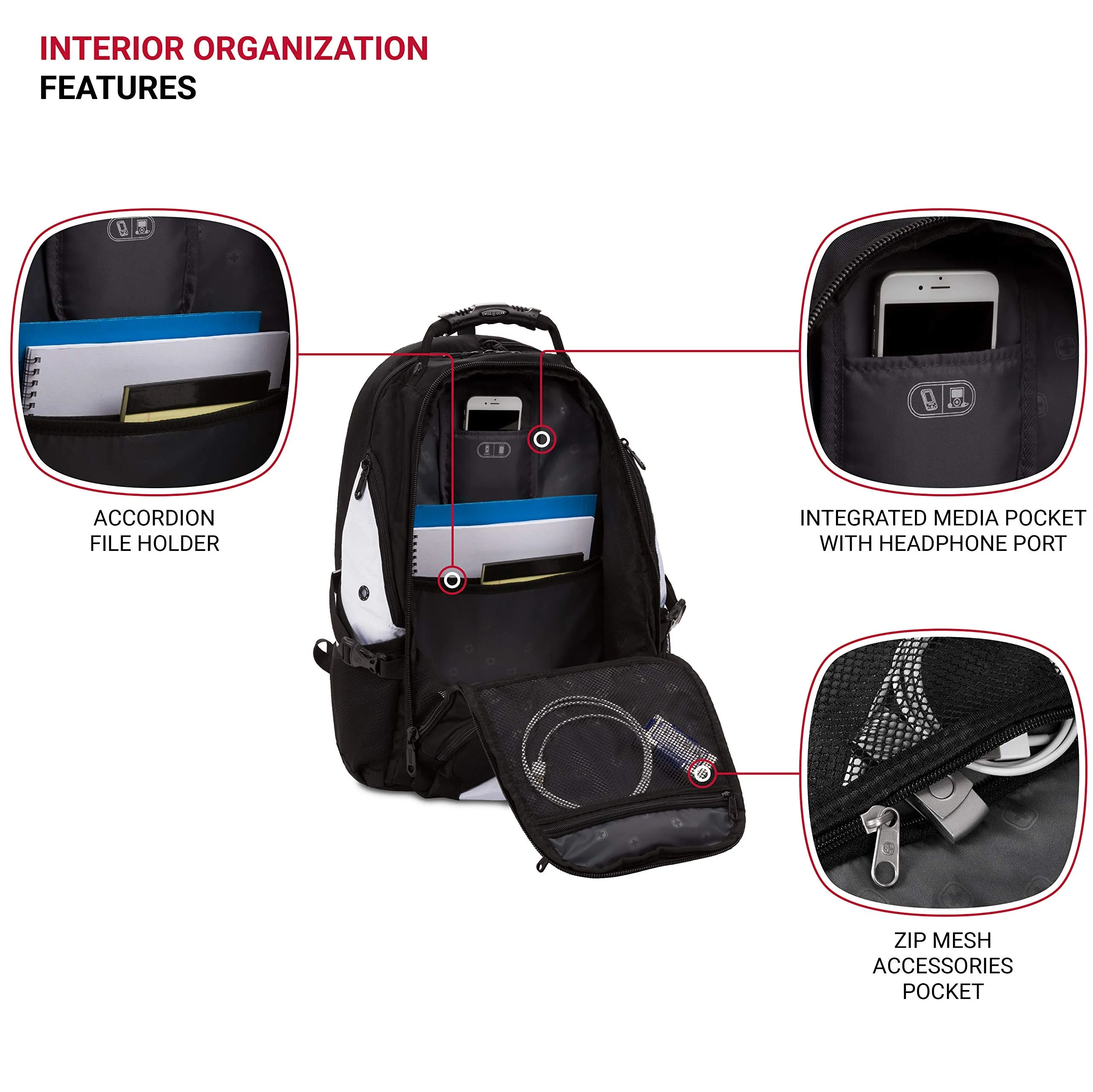 SWISSGEAR Large ScanSmart Laptop Backpack | TSA-Friendly Carry-on | Travel, Work, School | Men's and Women's - Black/White