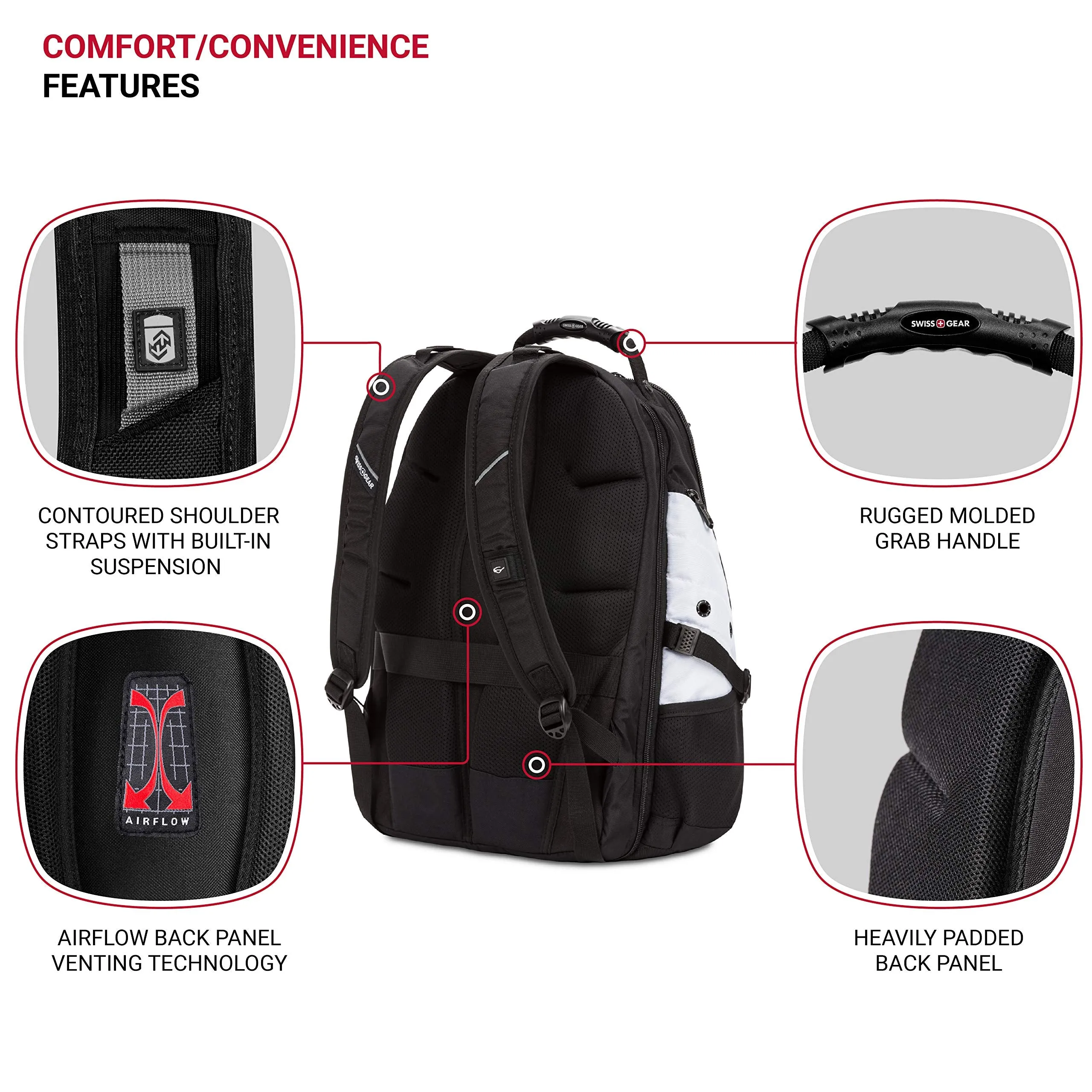 SWISSGEAR Large ScanSmart Laptop Backpack | TSA-Friendly Carry-on | Travel, Work, School | Men's and Women's - Black/White