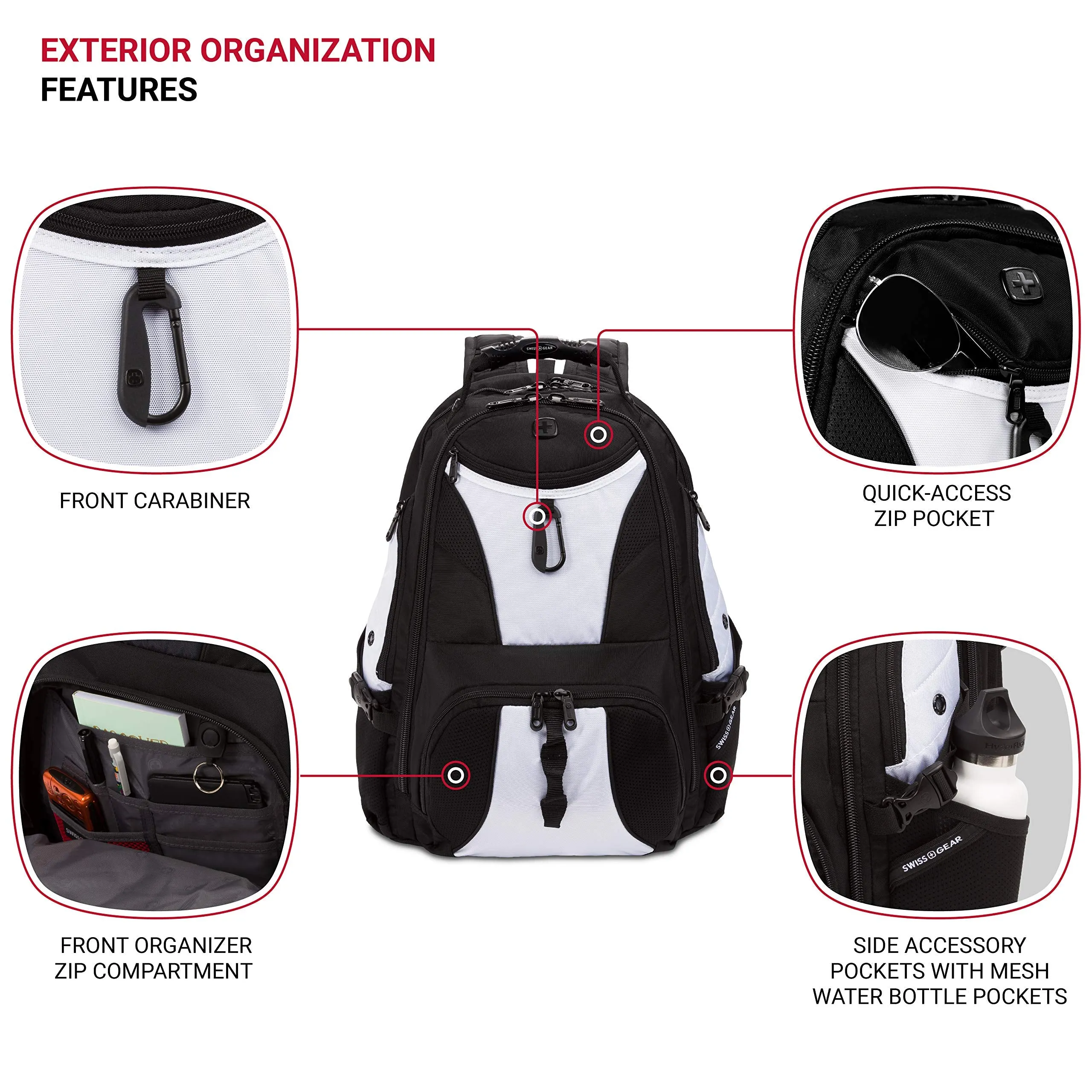 SWISSGEAR Large ScanSmart Laptop Backpack | TSA-Friendly Carry-on | Travel, Work, School | Men's and Women's - Black/White