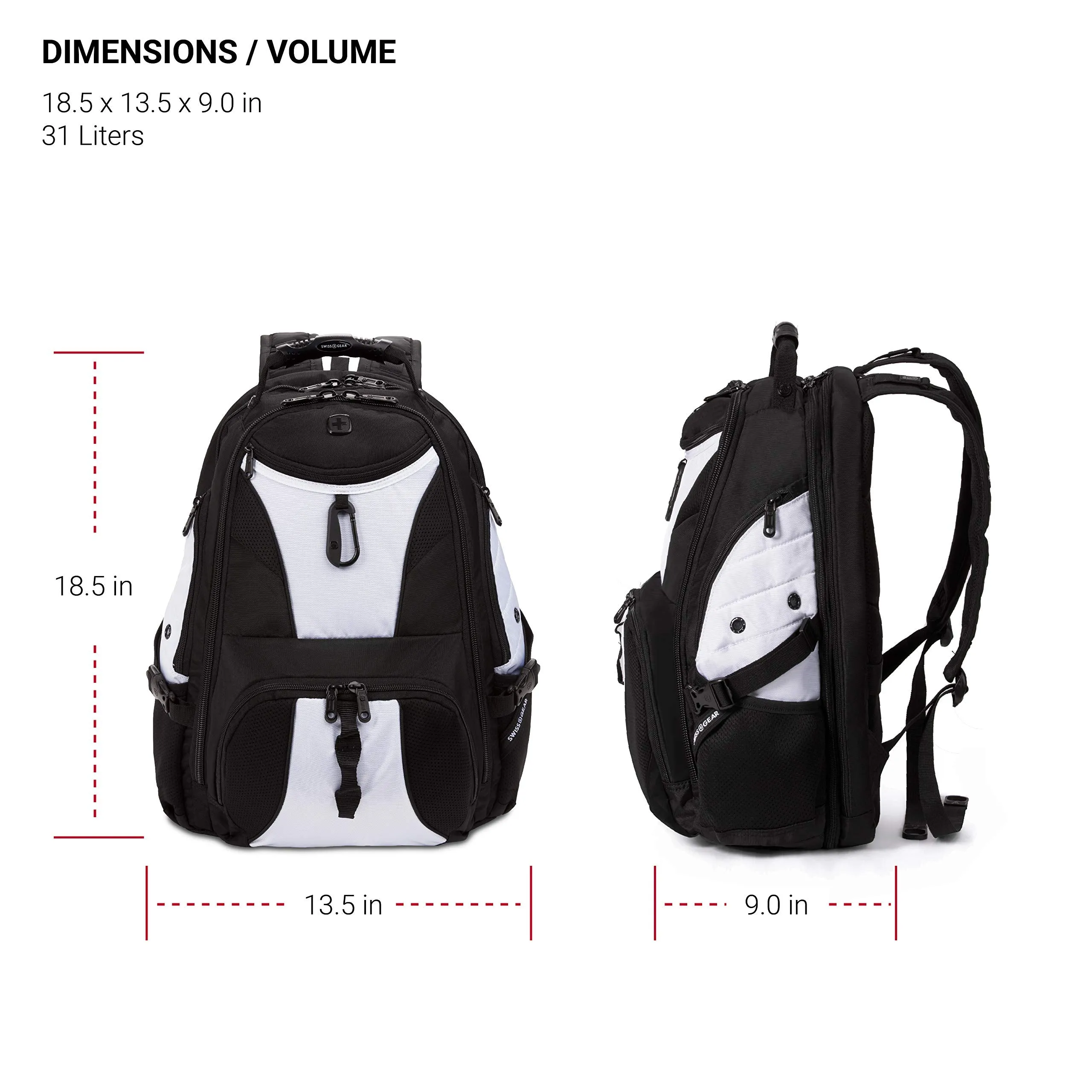 SWISSGEAR Large ScanSmart Laptop Backpack | TSA-Friendly Carry-on | Travel, Work, School | Men's and Women's - Black/White