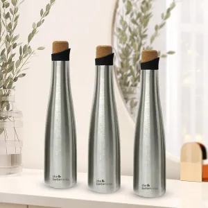 The Better Home Insulated Stainless Steel Water Bottle with Cork Cap | 18 Hours Insulation | Pack of 3-750ml Each | Hot Cold Water for Office School Gym | Leak Proof & BPA Free | Silver Colour