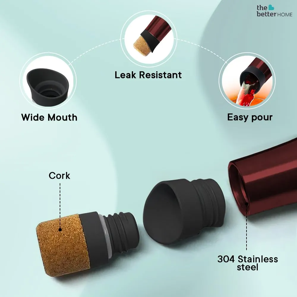 The Better Home Insulated Stainless Steel Water Bottle with Cork Cap | 18 Hours Insulation | Pack of 6-500ml Each | Hot Cold Water for Office School Gym | Leak Proof & BPA Free | Wine Colour