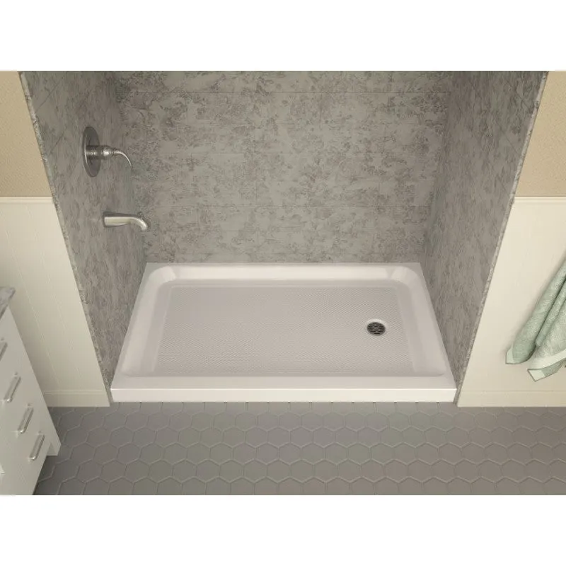 Tier 60" x 36" x 5.5" Right Drain Acrylic Shower Base in Glossy White