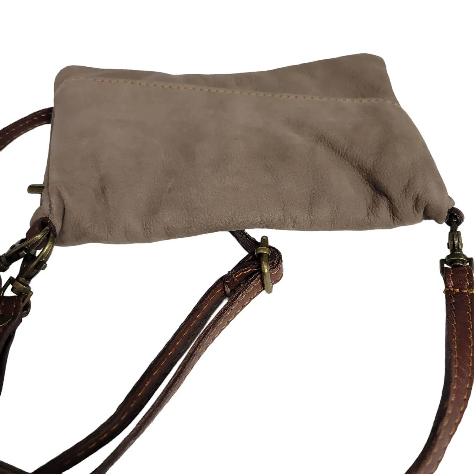 Toscana Foldover Convertible Bag Crossbody Brown Leather Minimalist Clutch Pouch