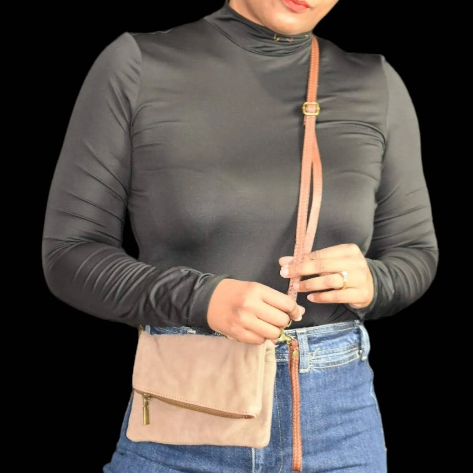 Toscana Foldover Convertible Bag Crossbody Brown Leather Minimalist Clutch Pouch