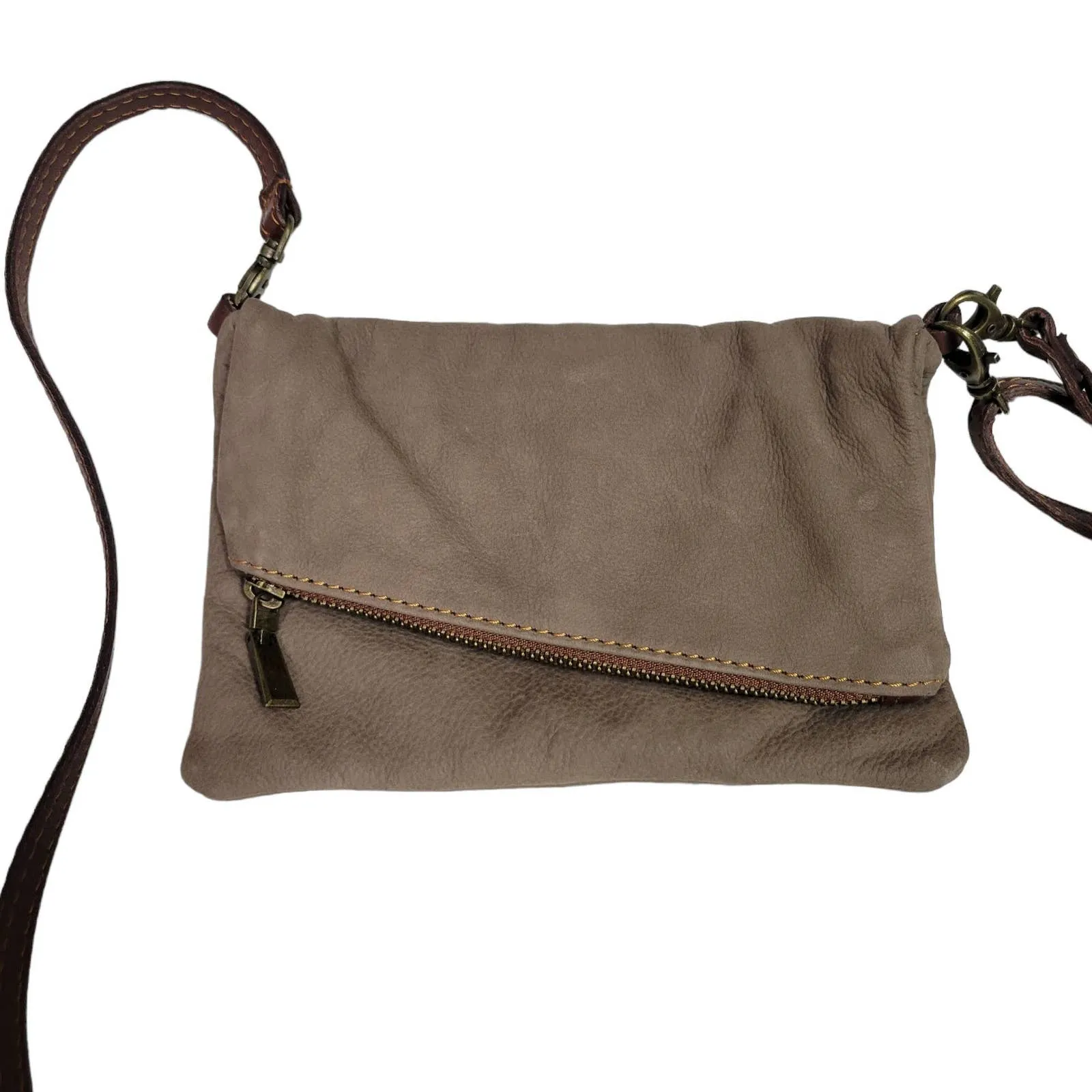 Toscana Foldover Convertible Bag Crossbody Brown Leather Minimalist Clutch Pouch
