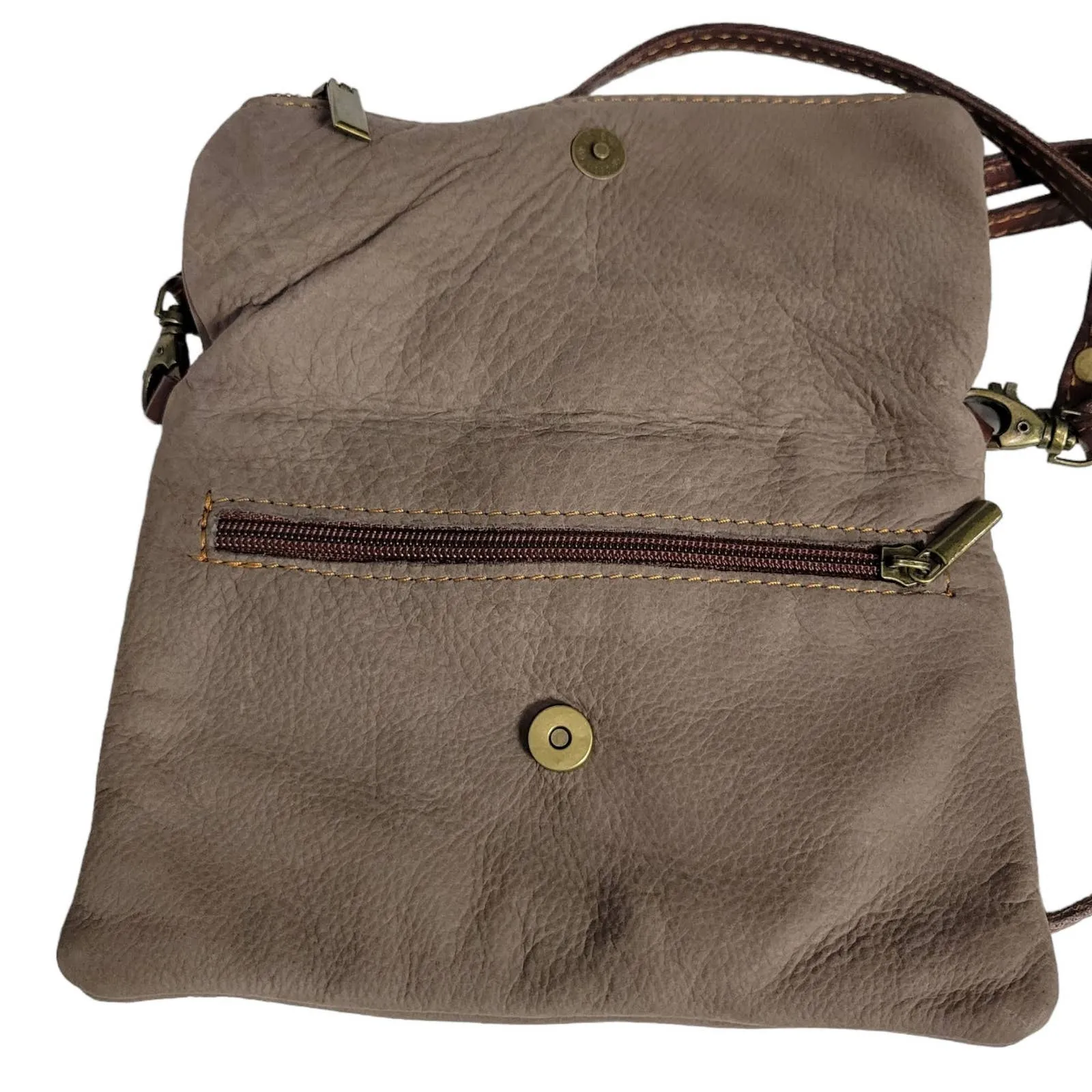 Toscana Foldover Convertible Bag Crossbody Brown Leather Minimalist Clutch Pouch
