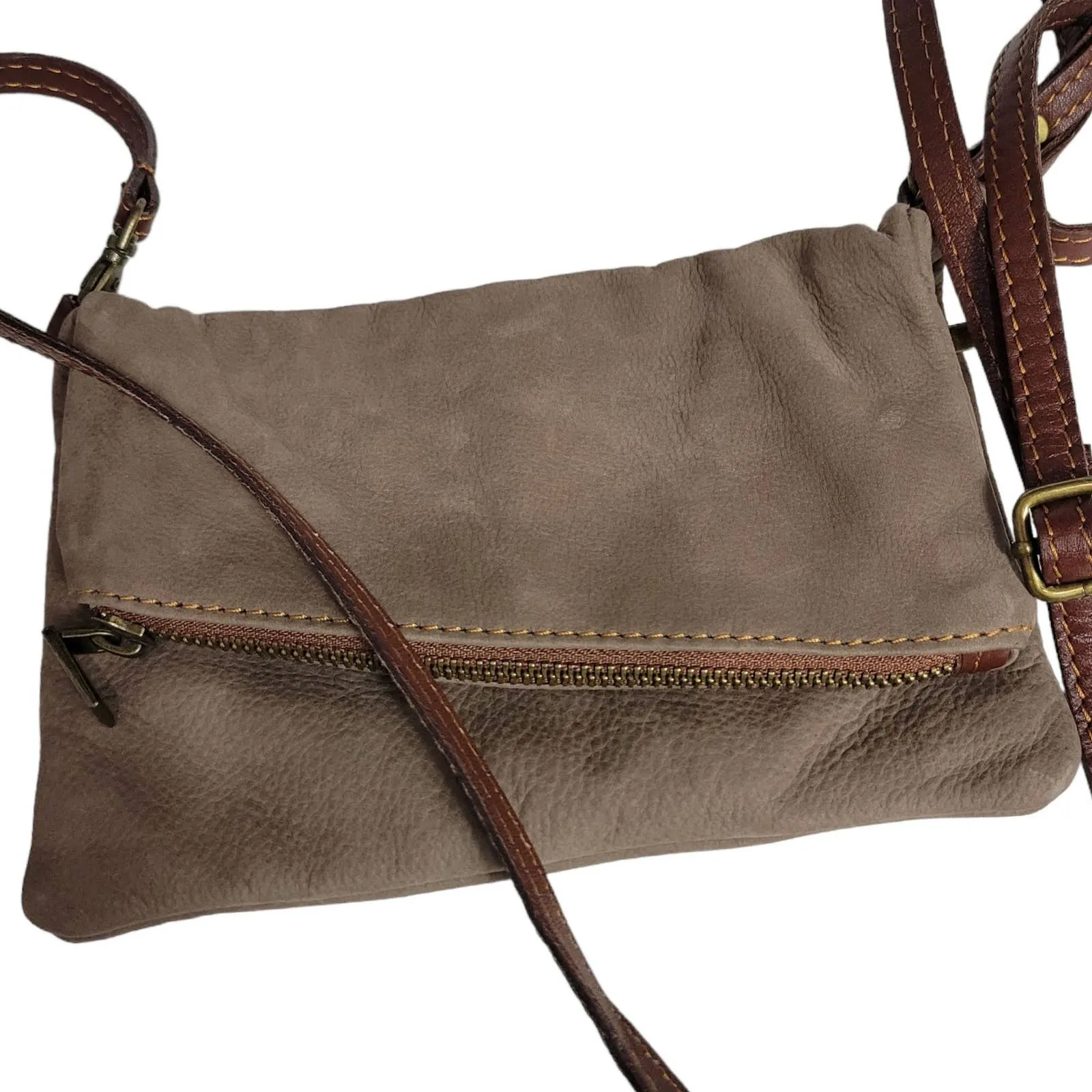 Toscana Foldover Convertible Bag Crossbody Brown Leather Minimalist Clutch Pouch