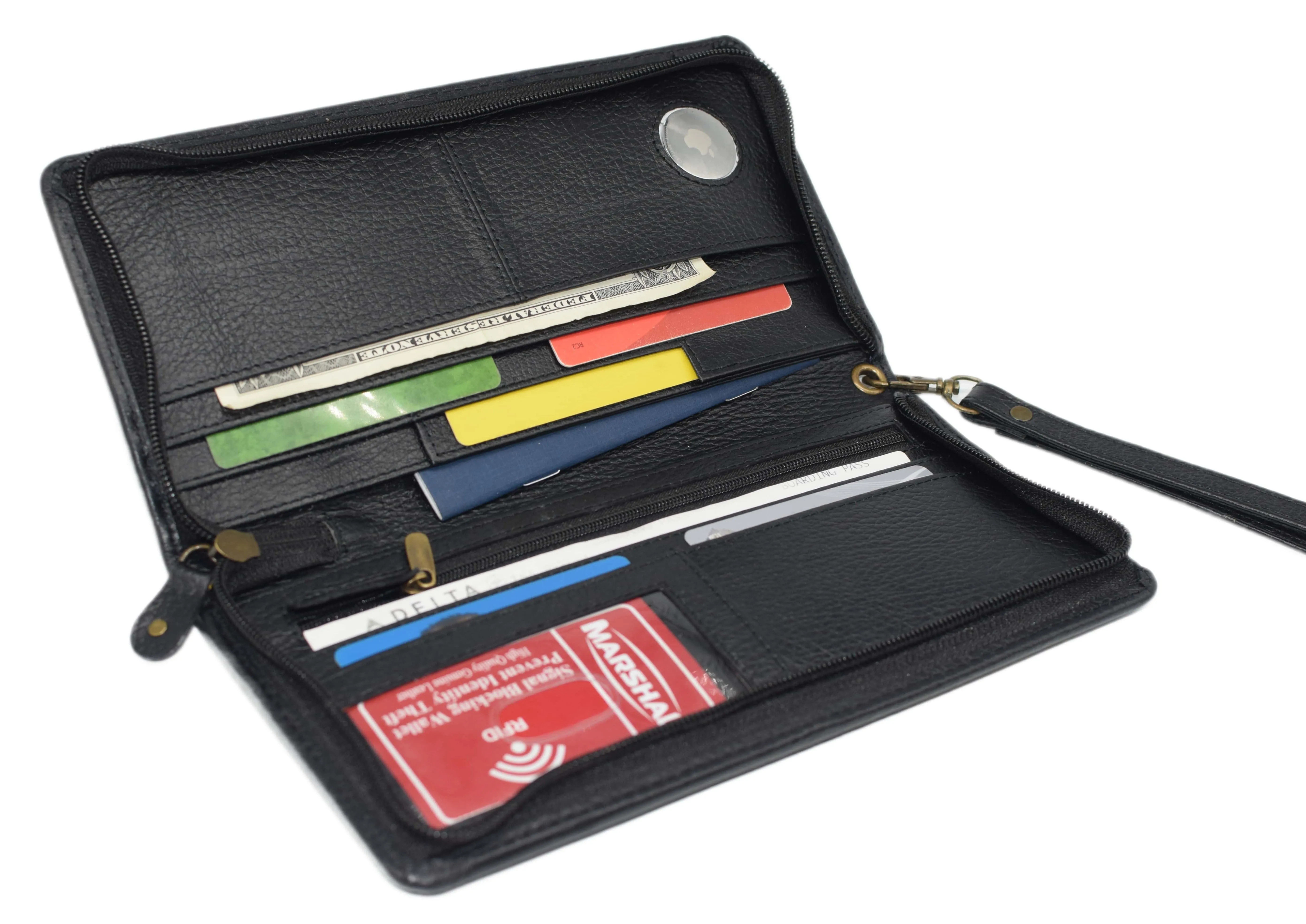 Travel Document Organizer with AirTag Holder - RFID Blocking Passport Wallet Case Family Holder ID Wristlet Wallet RFID640563HAT
