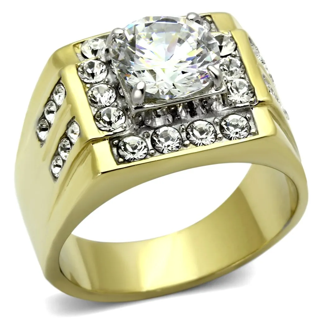 Two-Tone IP Gold (Ion Plating) Stainless Steel Ring with AAA Grade CZ in Clear for Women Style TK760
