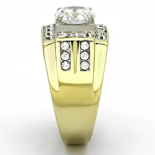 Two-Tone IP Gold (Ion Plating) Stainless Steel Ring with AAA Grade CZ in Clear for Women Style TK760