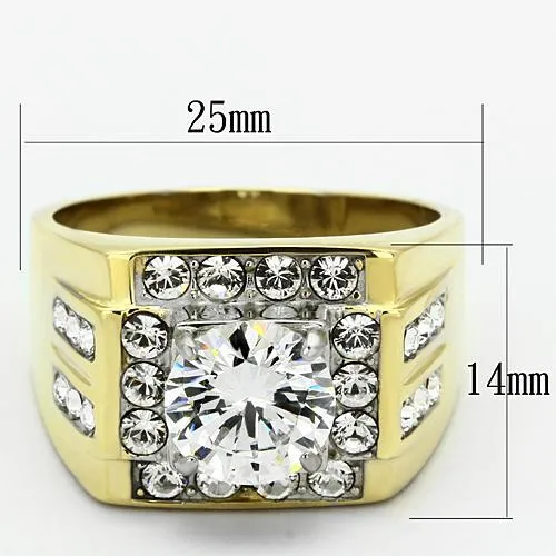 Two-Tone IP Gold (Ion Plating) Stainless Steel Ring with AAA Grade CZ in Clear for Women Style TK760