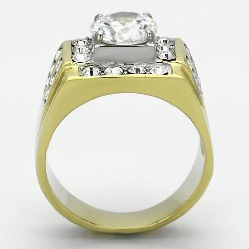 Two-Tone IP Gold (Ion Plating) Stainless Steel Ring with AAA Grade CZ in Clear for Women Style TK760