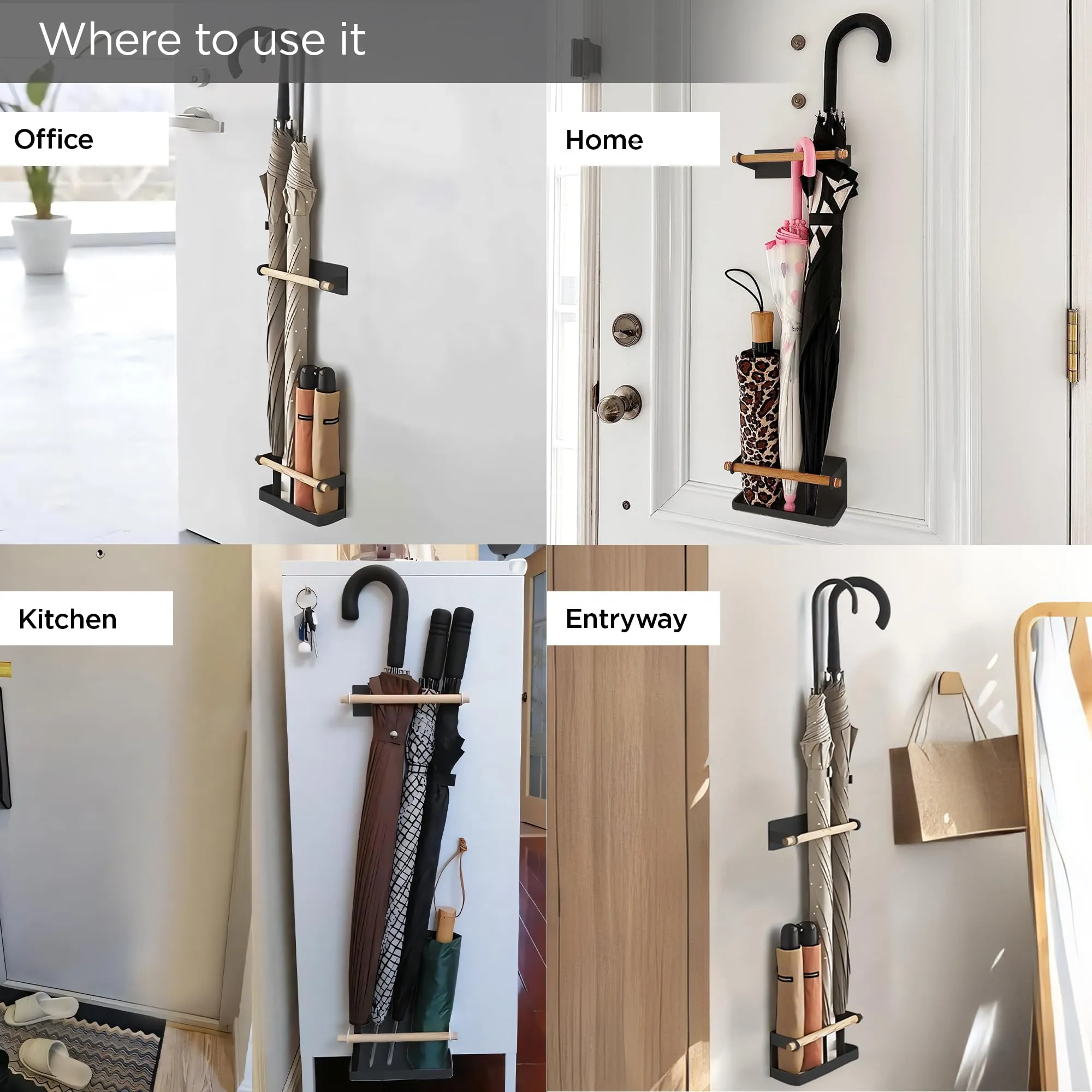 UMAI Umbrella Stand For Home (9cm) | Wooden Umbrella Holder | Wall Mounted Storage Organizer | Home Storage Organizer | Umbrella Storage Rack | Home Organizer Items Stand For Umbrella