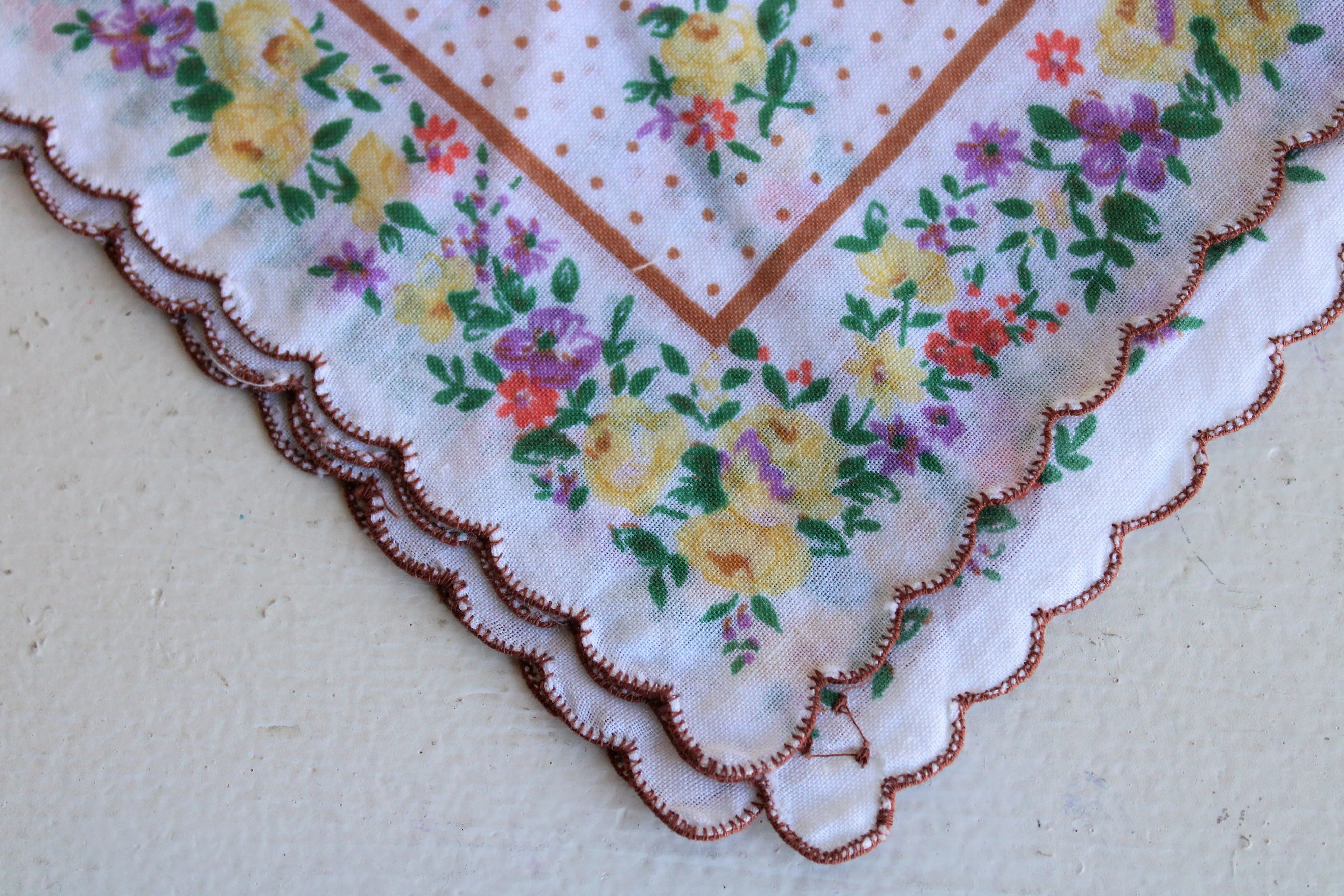 Vintage Cotton Hankie with a Pale Yellow Rose Print