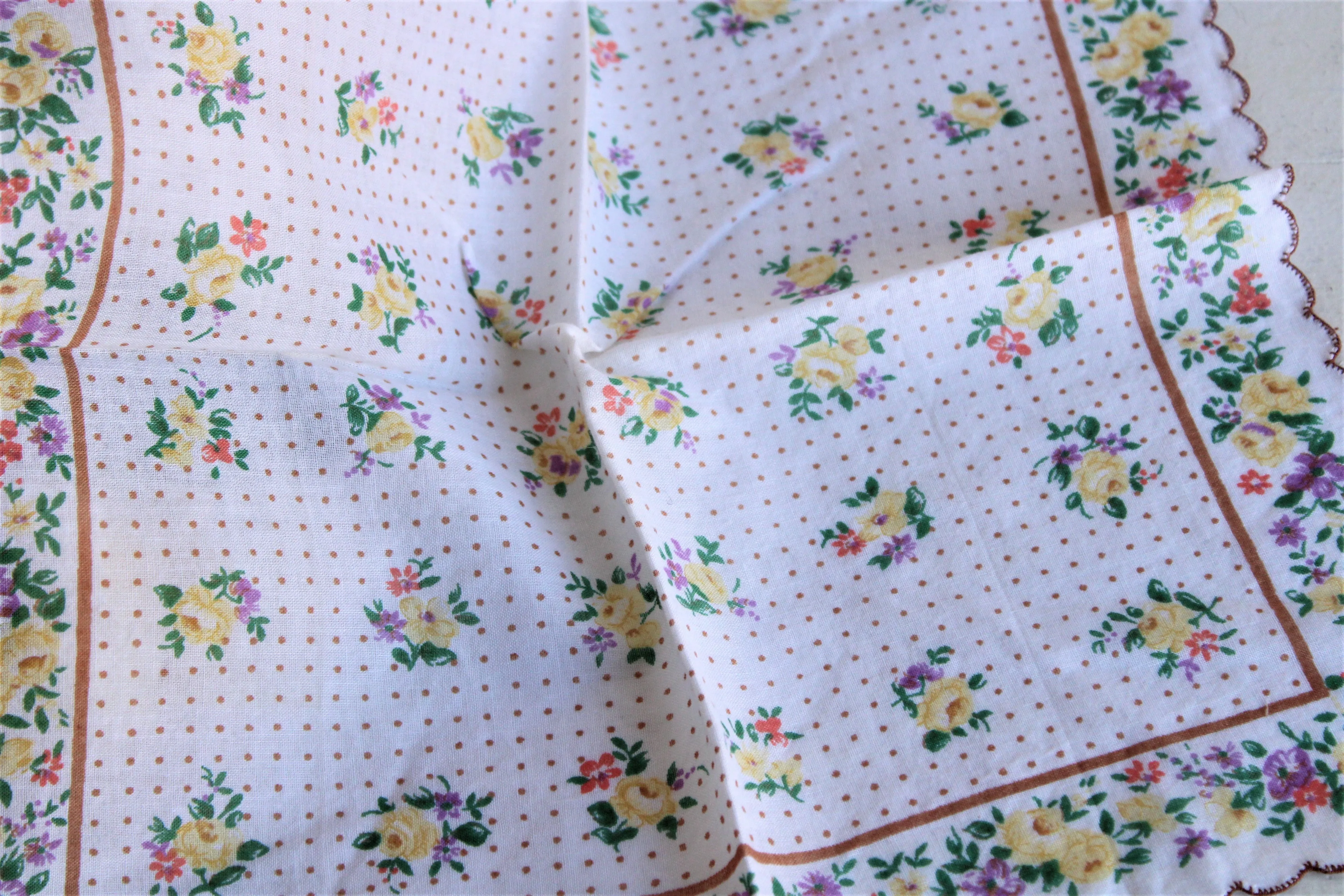 Vintage Cotton Hankie with a Pale Yellow Rose Print