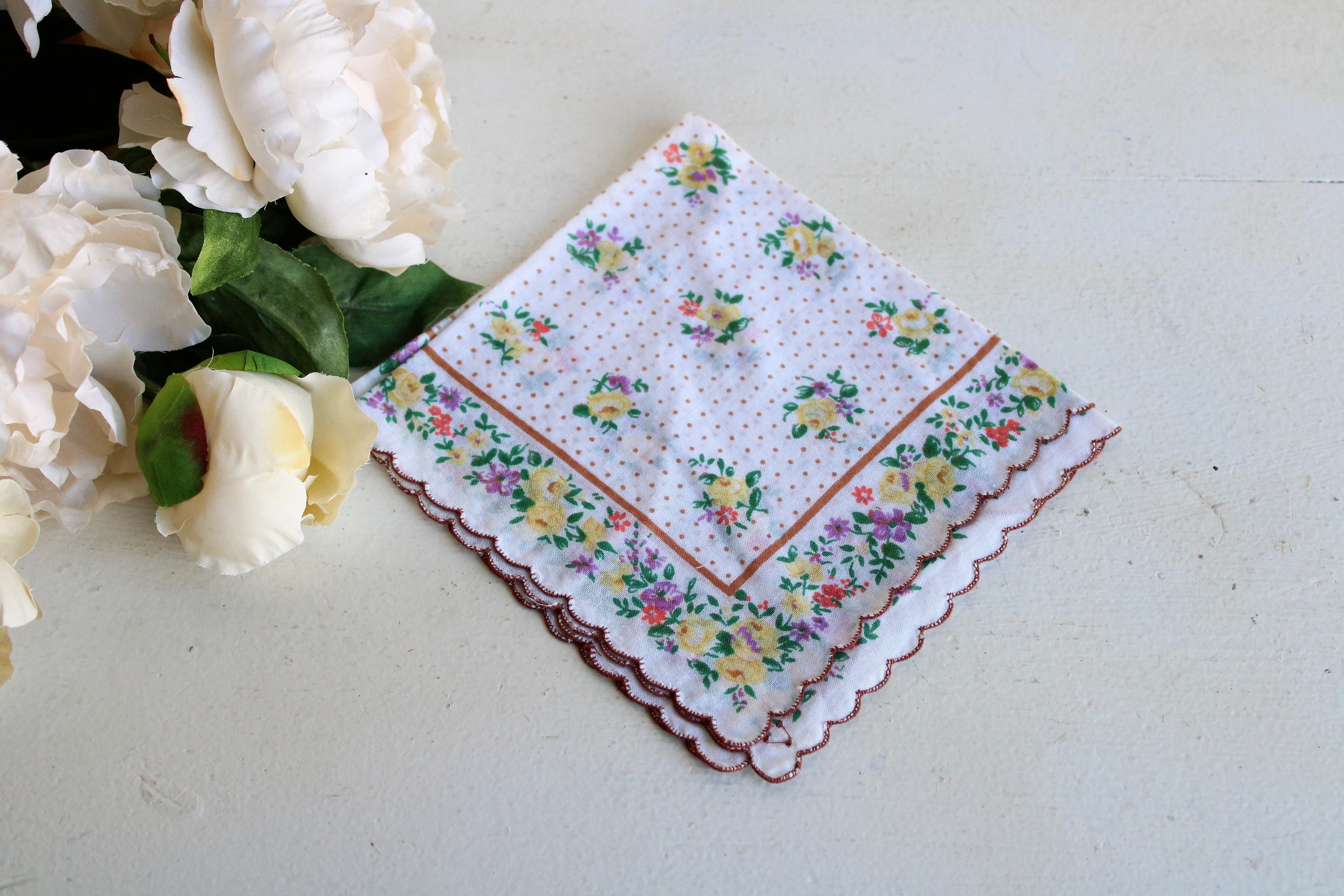 Vintage Cotton Hankie with a Pale Yellow Rose Print