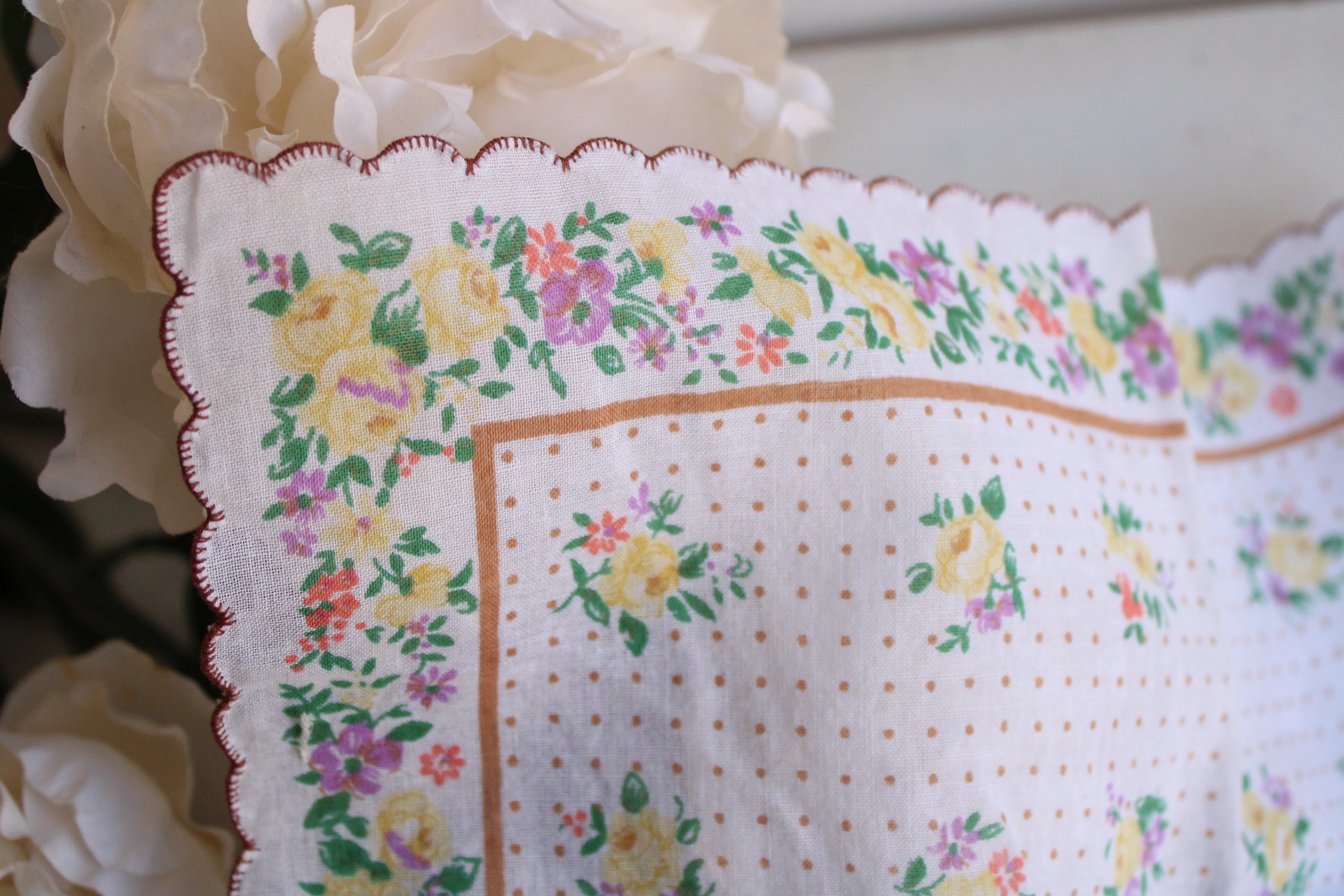 Vintage Cotton Hankie with a Pale Yellow Rose Print