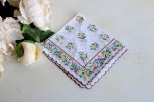 Vintage Cotton Hankie with a Pale Yellow Rose Print