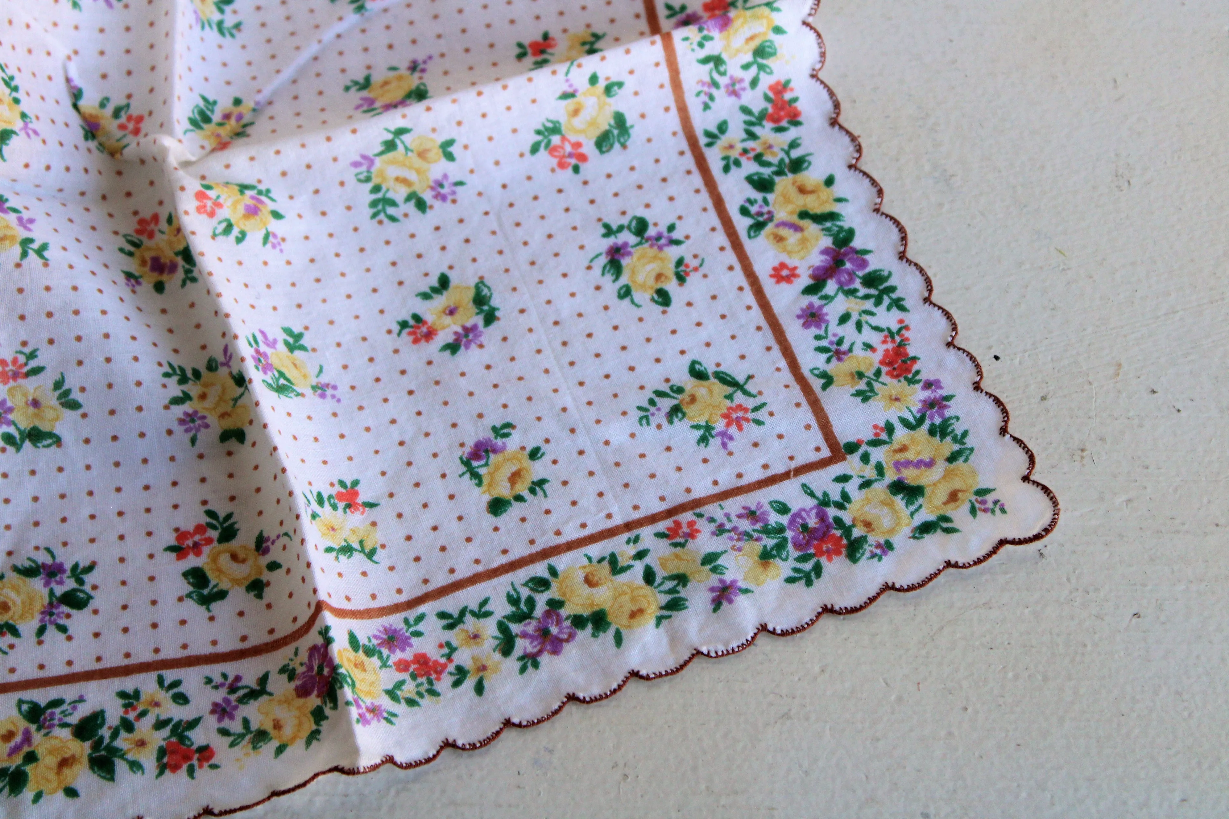 Vintage Cotton Hankie with a Pale Yellow Rose Print