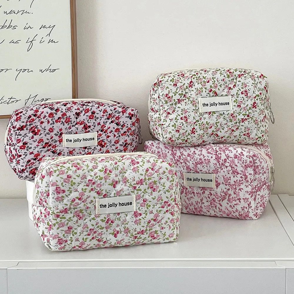 Vvsha Fashion Flower Quilted Makeup Storage Bag Portable Travel Organizer Cosmetic Toiletry Pouch Cute Make Up Handbag Floral Bags