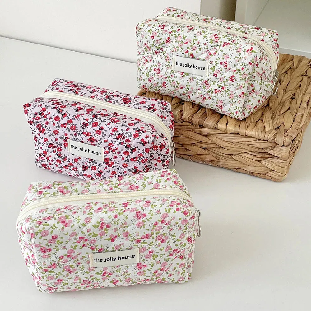 Vvsha Fashion Flower Quilted Makeup Storage Bag Portable Travel Organizer Cosmetic Toiletry Pouch Cute Make Up Handbag Floral Bags