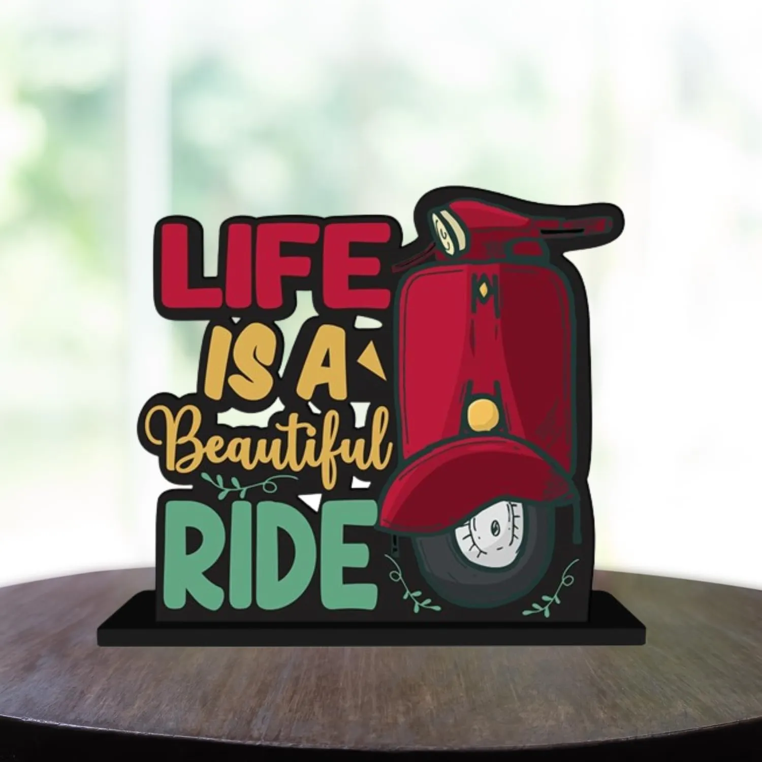 Webelkart Wooden Life Is A Beautiful Ride Motivational Quotes Table Decoration for Office Desk | Home Decor Item | Living Room | Modern Art Wood Showpiece Gift Items