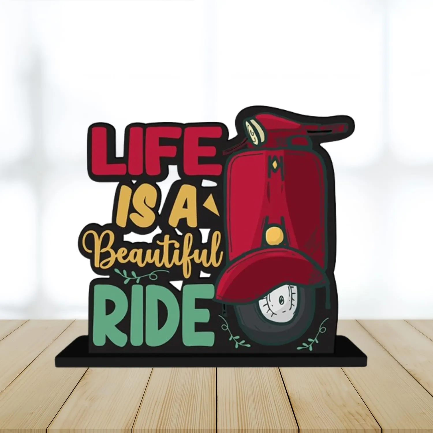 Webelkart Wooden Life Is A Beautiful Ride Motivational Quotes Table Decoration for Office Desk | Home Decor Item | Living Room | Modern Art Wood Showpiece Gift Items