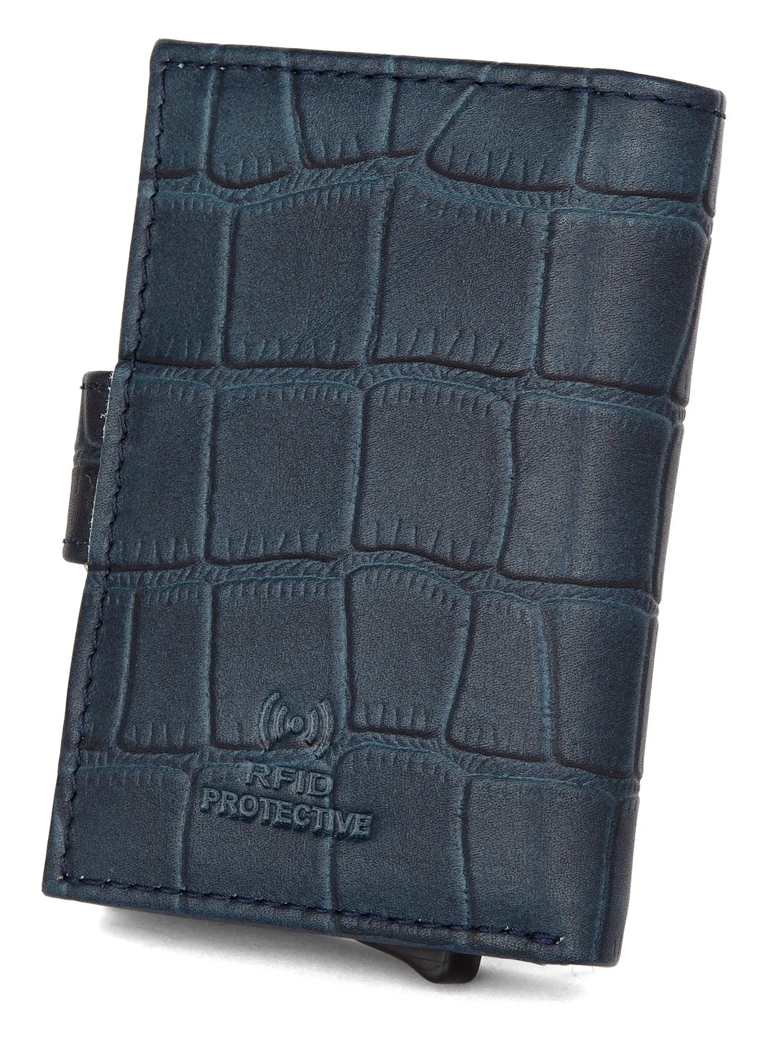 WildHorn® RFID Protected Unisex Genuine Leather Card Holder (Blue Croco)