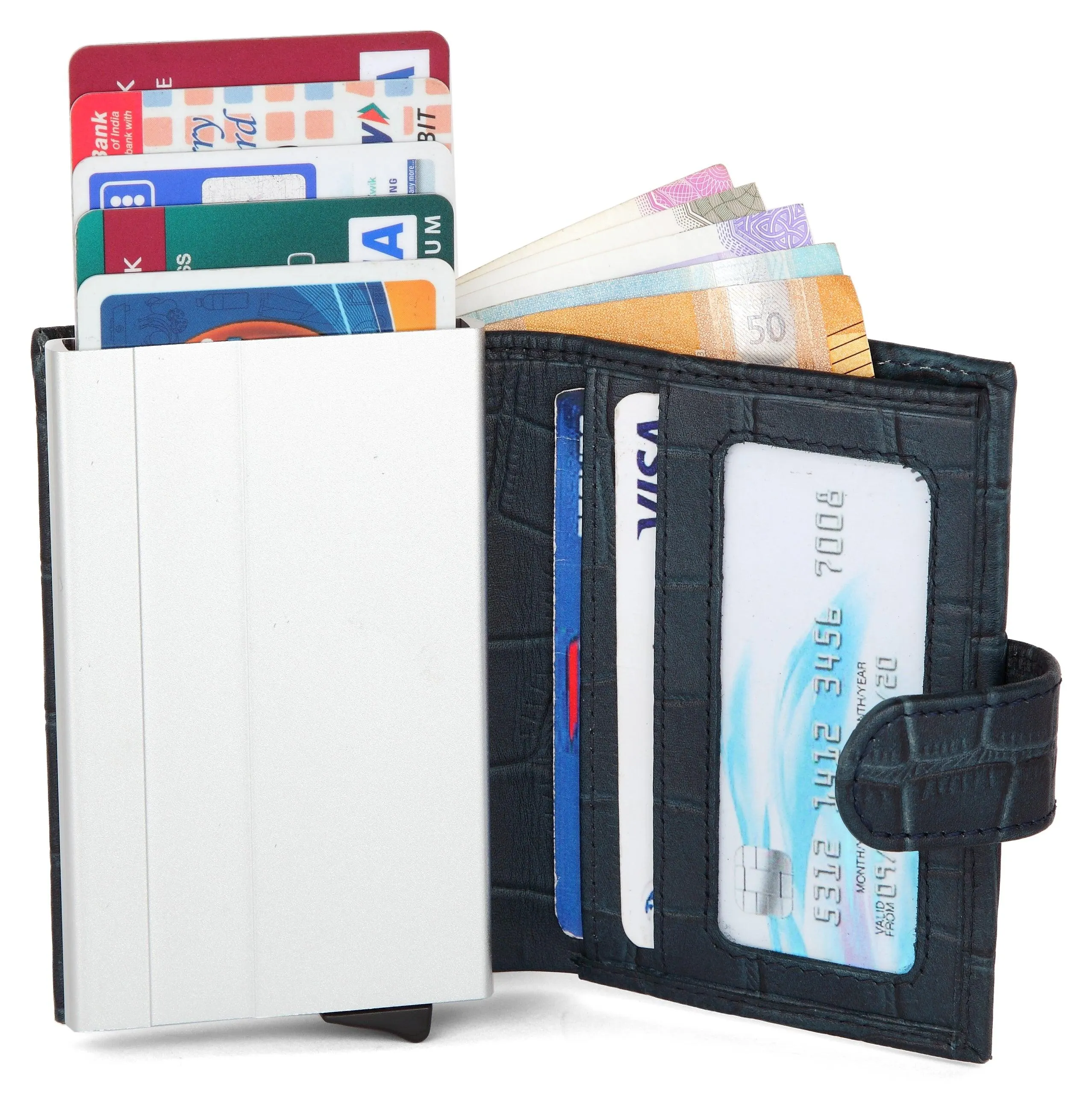 WildHorn® RFID Protected Unisex Genuine Leather Card Holder (Blue Croco)