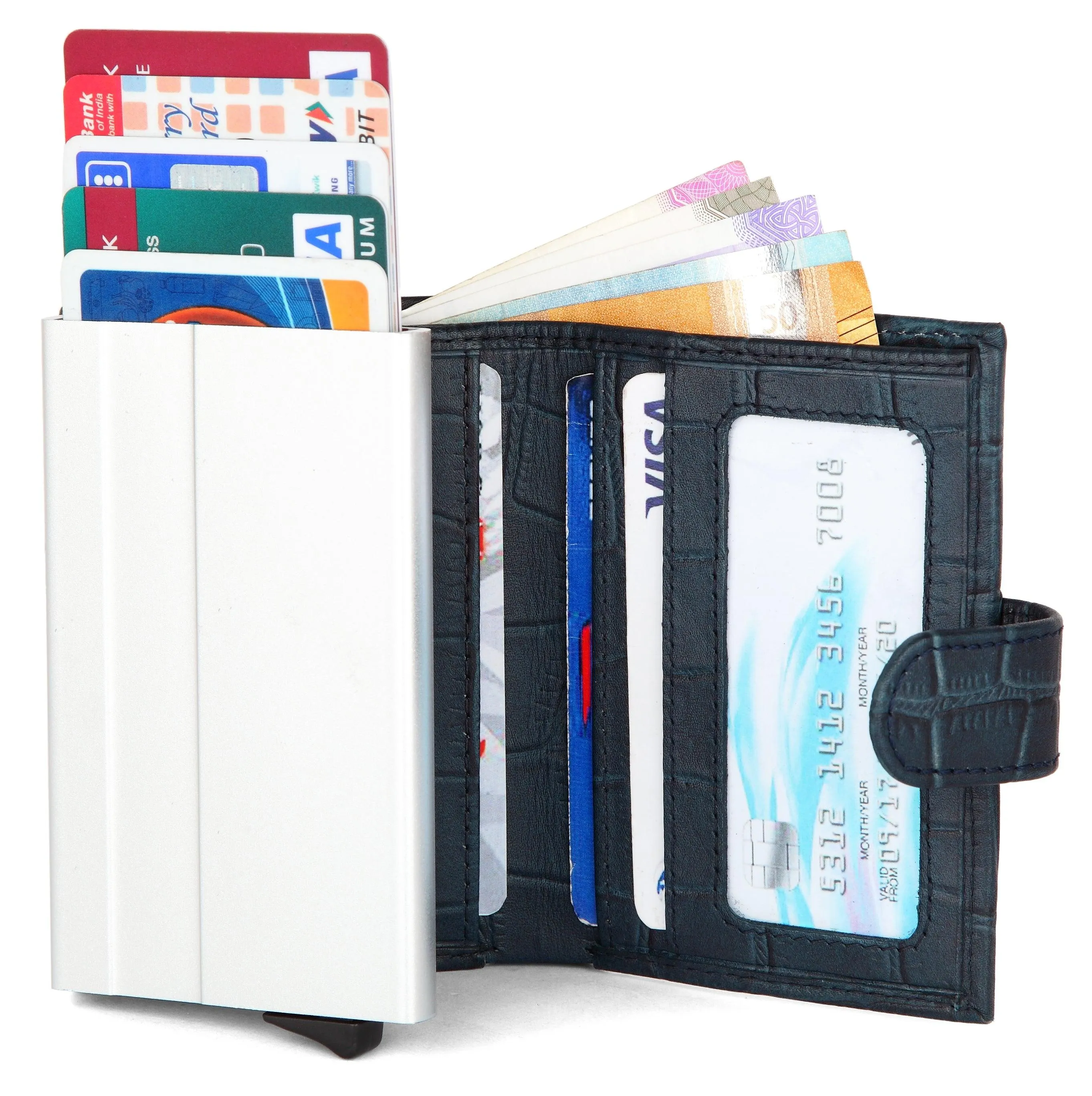 WildHorn® RFID Protected Unisex Genuine Leather Card Holder (Blue Croco)