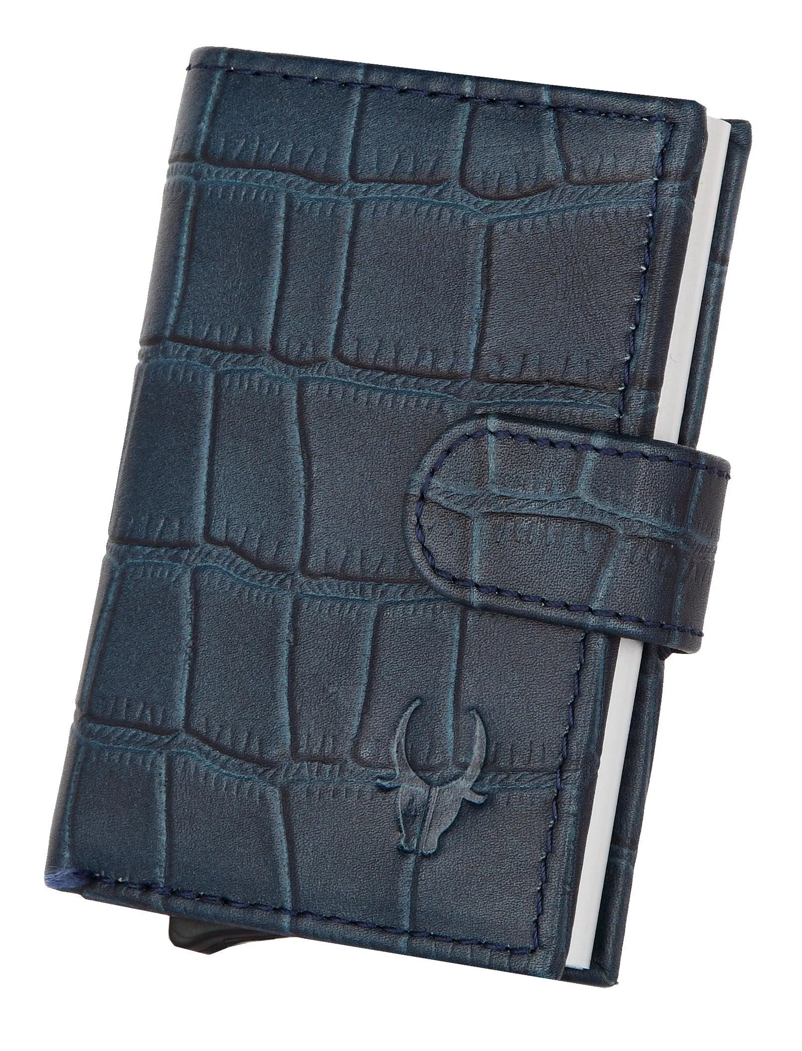 WildHorn® RFID Protected Unisex Genuine Leather Card Holder (Blue Croco)