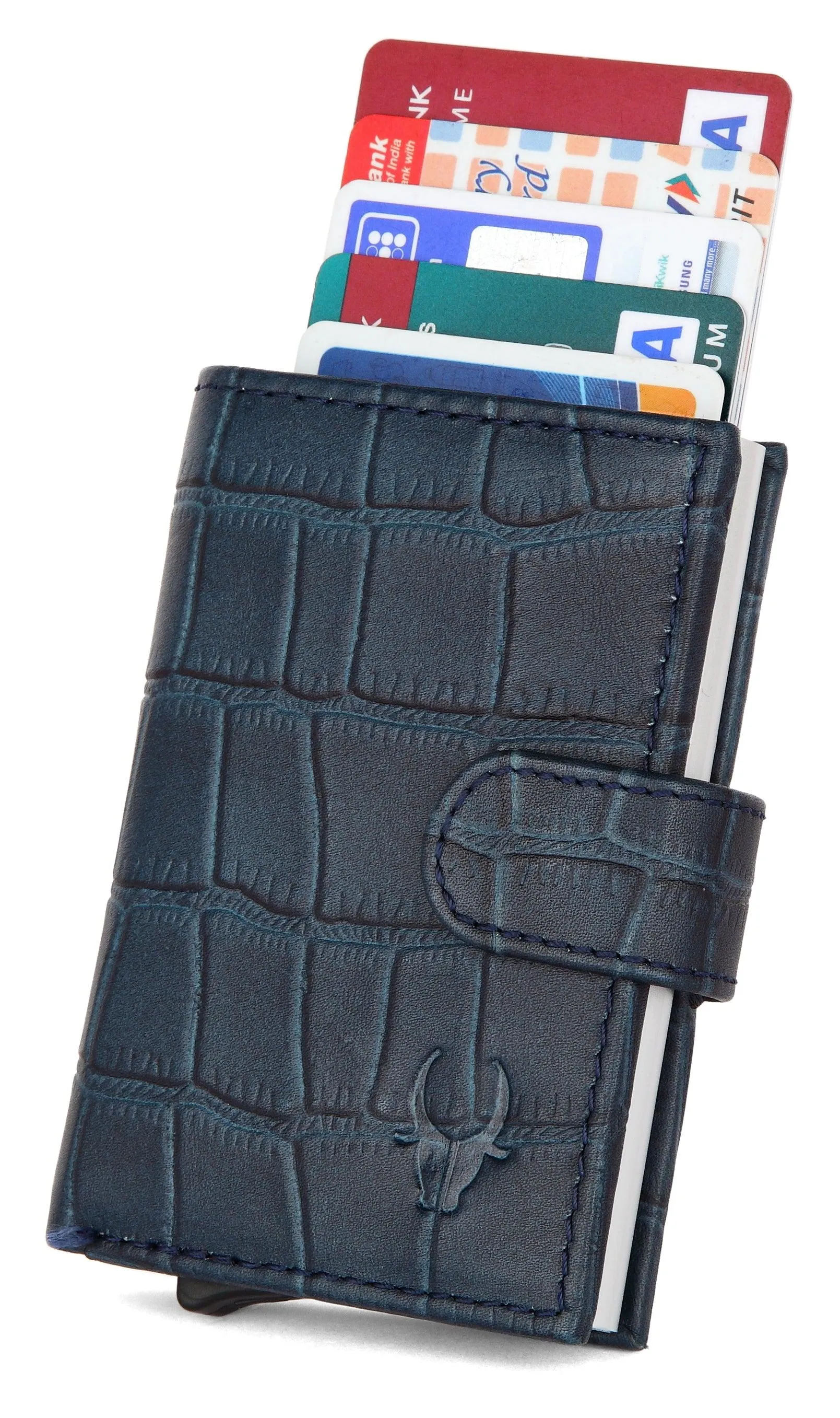 WildHorn® RFID Protected Unisex Genuine Leather Card Holder (Blue Croco)