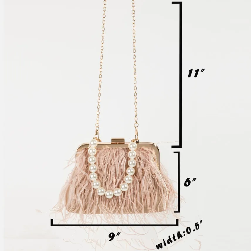 Women's Feather Fringe Clutch Bag / FUCHSIA