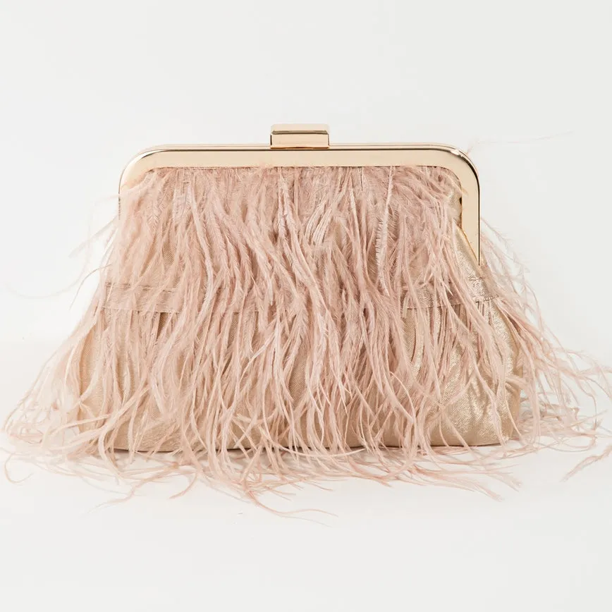 Women's Feather Fringe Clutch Bag / FUCHSIA