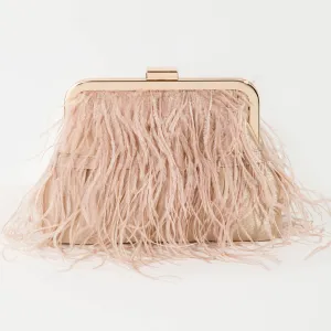Women's Feather Fringe Clutch Bag / OLD ROSE