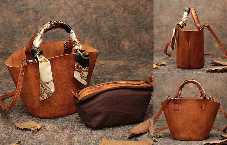 Womens Small Green Leather Bucket Bag Designer Crossbody Bags Purse for Women